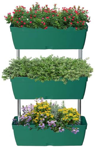 Siam Express 3 Tier Vertical Layer Planter Elevated Raised Garden Bed Grow Box For Plants Flowers Vegetables 50.5cm x 16cm x 80.5cm Durable PP Green