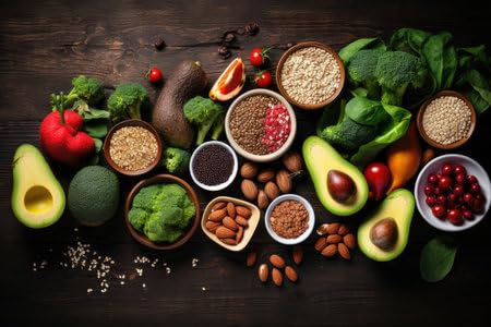 adrium Acryl-Bild 60 x 40 cm: Frisches, gesundes Essen auf Holzhintergrund (218488255)