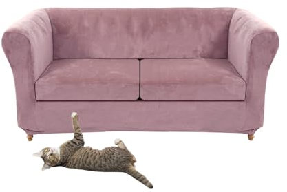 SYLC Housse de canapé Chesterfield en Velours Extensible, avec Coussin de siège, pour Fauteuil incurvé de Style Vintage (Rose, canapé + 2 Grandes Places)