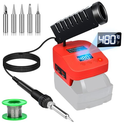 Stazione di saldatura senza fili per batteria Milwaukee da 18 V, portatile, con display LCD digitale, stazione di saldatura con USB e tipo C, conversione °C/ºF, supporto di calibrazione per fai da te,