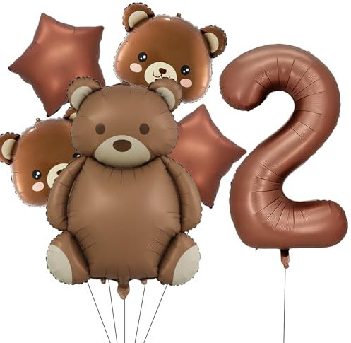 VIKY® Bär Geburtstagsdeko 2 Jahre Junge Mädchen,Bären Luftballons 2. Geburtstag,Geburtstagsdeko 2 Geburtstag Luftballons,Deko Kindergeburtstag 2 Jahre Set mit Bär Folienballon und Stern Helium Ballons