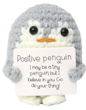 MUYAPAY Mini Geschenke Pinguine Geduldsfaden Kind Aufmunterung Geschenk Süßes Gestricktes Pinguin Spielzeug mit Positiver Karte Jubelndes für Freunde Ermutigung Party-Dekoration (Grau)