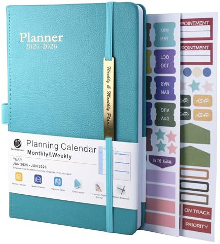 Terminplaner 2025-2026 - 18 Monate Terminplaner von Januar 2025 bis Mitte Jun.2026, A5 Wochenansicht, Wochen- & Monatsplaner mit Ledereinband, Stiftschlaufe, Innentasche (Hellblau)