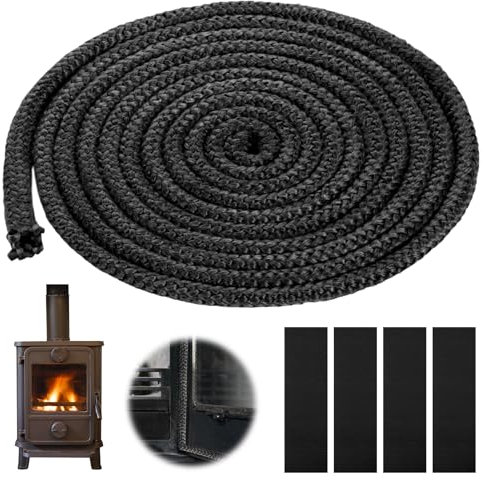 Kamindichtung,10mm*4m Ofendichtschnur Con 4 Endabbinder,Kamin Dichtband,Feuerfeste Glasfaserschnur,Dichtschnur Für Kaminofen,Ofenschnur Für Kamin,Kamin-Räucherofentür,Kamin