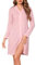 Vlazom Chemise de Nuit Femme Hiver à Manches Longues Robe de Nuit Chaude Col en V Vêtements de Nuit avec Boutons，Rose，M