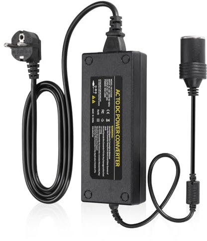 JIZZU Adaptador Mechero Coche a Enchufe 120W, Transformador 220V a 12V 10A, Convertidor de Corriente AC a DC para Aspiradoras de Coche, Compresores, Frigoríficos