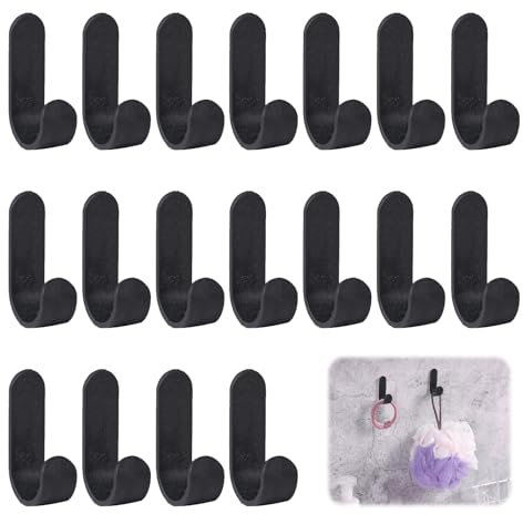 YYCLIPY 18Pcs Self Adhesive J Shape Hooks - Heavy Duty Wall Hooks, No-Nail, Extra Sticky and Strong for Kitchen Towels, Bathroom, Hanging Keys (Black)