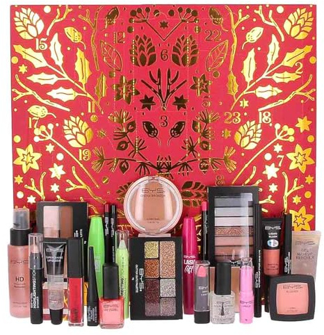 BYS Maquillage - Calendrier de l’Avent Maquillage 2026 - Coffret Cadeau Beauté 24 Surprises taille réelle - Idée Cadeau Femme Noël - Valeur Réelle 100€ (Rouge)
