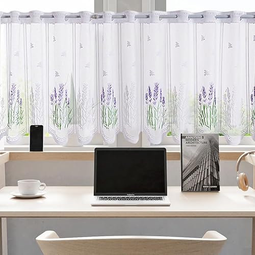 Daliena Scheibengardine mit Lochleiste Gardine Store Jacquard Küchengardine Spitze Kurzgardine Landhaus Fenstergardinen Transparent Gardine Spitze Weiß Vintage Kurz (BxH 120x50cm) 1 stück