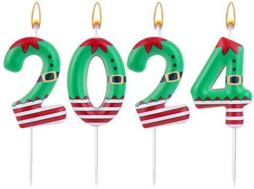 Weihnachtskerzen 2024, 4st Zahlen Kerzen mit Plastikstäben Süß Weihnachtsdeko Kerzen für Weihnachtsfeierdekoration Winterferienfestgeschenk