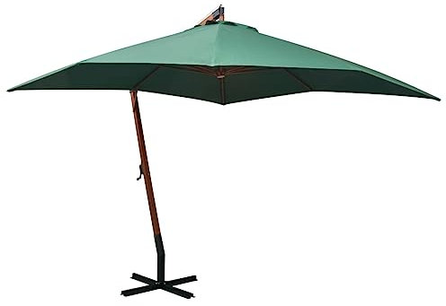 UJCHVHN Sombrilla colgante para césped y jardín, vida al aire libre, sombrilla colgante de 300 x 300 cm, poste de madera, color verde