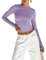 Women's Slim Fit Crop Tops Casual Solid Color Crew Neck Long Sleeve Tight T-Shirt Basic Blouse Tee Tops (X-Purple with Thumb Holes, S)