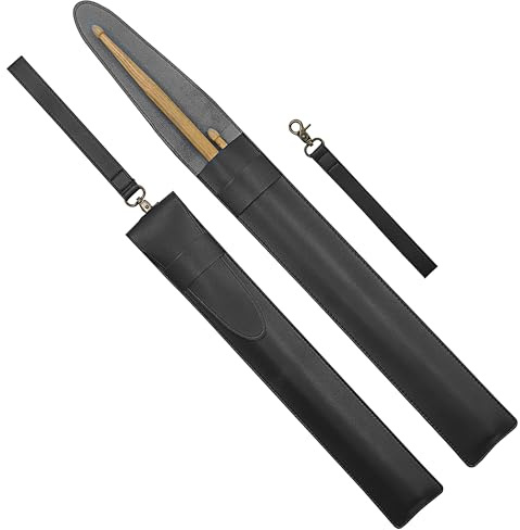 Musiin Housse de protection en cuir synthétique noir pour baguettes de batterie, sac de rangement pour baguettes de batterie de jazz, accessoires pour instruments de musique (lot de 2)