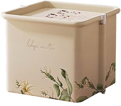 Vasca da Bagno Pieghevole Adulti Quadrata, Vasca Portatile Adulti con 2 Uscite di Scarico, Portata 100kg, Vasche da Bagno Freestanding da Esterno e da Interno(Gold)