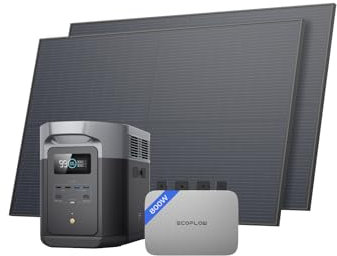 EcoFlow PowerStream Balkonkraftwerk 0% VAT, WiFi netzgekoppelter Mikro-Wechselrichter 800W, 450W Rigid Solarpanels × 2, Delta 2 Max tragbare Powerstation, App-Steuerung, für Zuhause, Camping