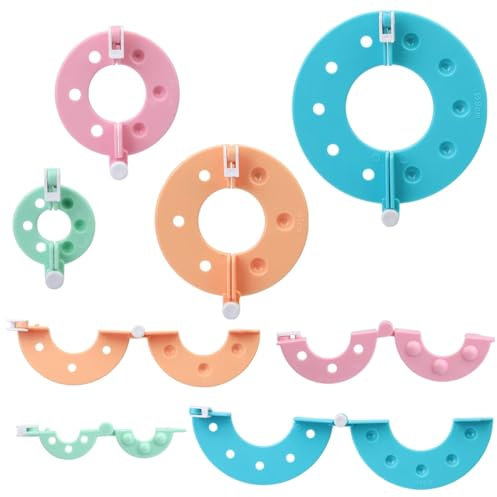 IKOPFLN 8 Stück Pompon Maker Set in 4 Größen, mit Bringen Sie eine Ellenbogenschere,Kunststoff Pompon Kit, DIY Handwerk Werkzeug, Bommelschablone und Fluff Kugeln zur Dekoration und Basteln