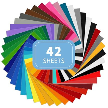 Rixotix Vinylfolie Plotter 30.5x21cm Selbstklebende Folie, Pack of 42 Sheets Plotterfolie Vinyl für Schneidemaschinen, Geburtstagsfeiern, Heimdeko DIY-Geschenke, Tasse, Fenster, Keramik, Kunststoff