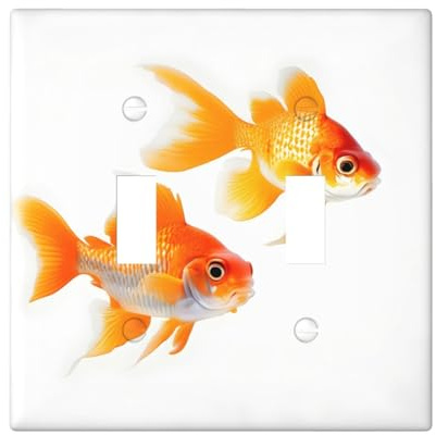 Placa decorativa doble decorativa para interruptor de pared con estampado de peces dorados, placas de interruptor para receptáculo