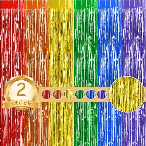 qingmeng Lametta Vorhang Bunte, Regenbogen Deko Kindergeburtstag Luftschlangen Geburtstag Fasching Karneval Party Dekorationen, Glitzervorhang Lametta Einschulung Silvester Dekoration (1M X 2M)
