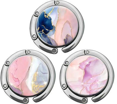 ZHENBAOLAI Foldable Purse Hook, Folding Handbag Hanger Bag Table Hook for Women and Girls(0A-3P Charming Marble)