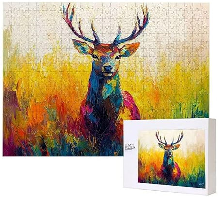 Tiere Hirsch Puzzle 200 Teile Puzzles Erwachsene, Helle und farbenfrohe Puzzles, Indoor-Puzzle-Kreativspiel zur Entspannung von Erwachsenen und Erziehung oder als Geschenk I-119