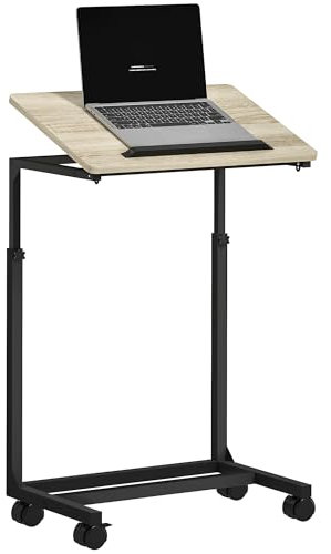 HOMCOM Beistelltisch in C-Form, Höhenverstellbarer Couchtisch mit Rollen, Sofatisch Laptop-Tisch für kleine Räume, Wohnzimmer, 55 x 36 x 62,5-82,5 cm, Weiß