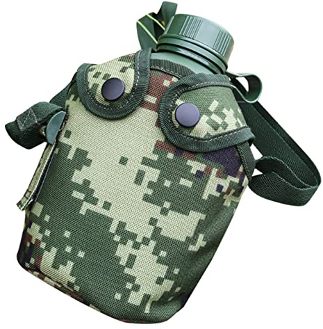 Militärkantine Feldflasche 1 Satz 1l aus Aluminiumlegierung | Canvas und Edelstahl, mit Haken Design, für Wandern und Outdoor Abenteuer