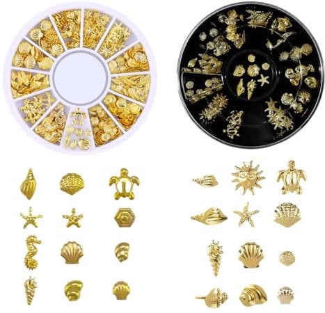 Tomedeks 2 Set Nail charms, Gold nail charms, Nail gems for nail art, Nail decorations for nail art, 3D Ocean Nail Studs Star Starfish