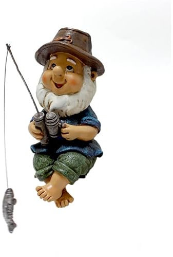 Sixfox Nain de pêche décoratif en résine - Nain de jardin - Figurines d'étang - Mini étang - Décoration de jardin - Cadeau pour les pêcheurs
