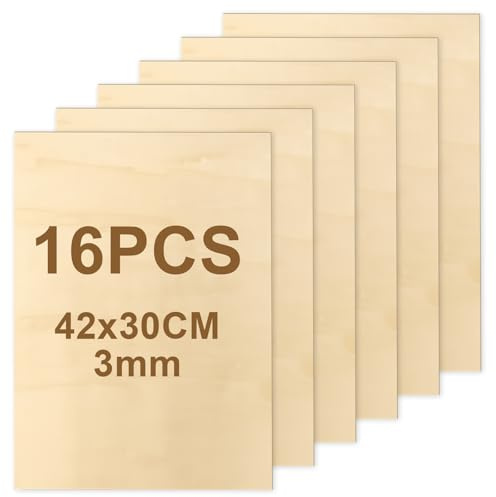16 Stück A3 Linde Sperrholz - 42x29.7cm Sperrholzplatte 3mm, Linde sperrholzplatte, für DIY Holzarbeiten, Laserbearbeitung, Bastelarbeiten, Holzzuschnitte, Modellbau