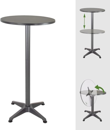 TRUTZHOLM 2in1 Stehtisch höhenverstellbar Ø60 cm Rund Aluminium Anthrazit | 70-115 cm, pflegeleicht, klappbare Tischplatte, Bistrotisch Partytisch, Indoor Outdoor