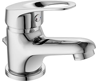 sanicomfort Waschtischarmatur ATHEN Chrom – Einhebelmischer für Waschbecken inkl. Ablaufgarnitur – Badarmatur aus Messing, modernes Design, einfache Montage