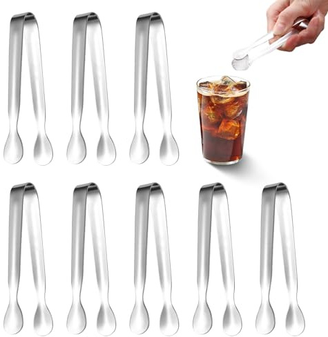 8 Pcs Mini Sweet Tongs, 11cm Stainless Steel Small Tongs, Ice Sugar Tong | Small Tongs for Serving Food Ice Cubes Sweet Sugar Dessert Buffet Tea Appetizer Coffee Bar Picnic (Silver)