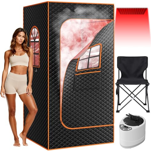 SUNYRISY Portable Infrared Sauna for Home, Upgraded Foldable Personal Large Size Steam Sauna Room with 3L Steamer, Folding Chair, Full Body Sauna Tent for Relaxation