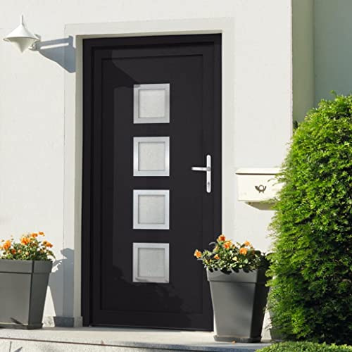 QJBSAVVA PVC Haustür Anthrazit 108x208 cm, 5-Punkt-Pilzkopfverriegelung, 3D-Scharniere, Doppelisolierglas, robuster Rahmen