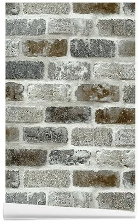 Papel pintado de ladrillo gris y marrón, 44 x 1000 cm, papel tapiz autoadhesivo con efecto de ladrillo gris, papel de pared de piedra, papel de pared autoadhesivo para sala de estar, baño, cocina