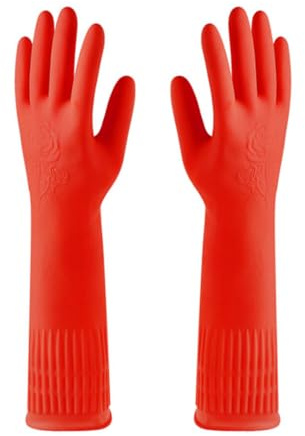Zambuph 2 pz/set Guanti di Gomma di Lunga durata E Impermeabile Per Tutte Le Faccende Domestiche Lavorazione Guanti Per Lavare I Piatti Multiuso, Rosso, S