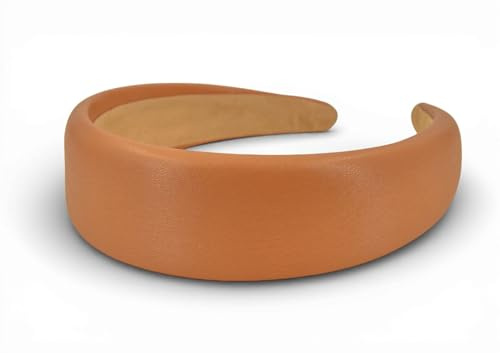 styleBREAKER Damen Padded Haarreif Kunstleder Optik, Cognac | 4 cm breit, leicht erhöht gepolstert, weich unterfüttert. Flexibel für 54-58 cm Kopfumfang, rutschfeste Innenseite.