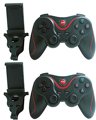 Mekela 2 Packs Wireless Bluetooth Controllers for PS3 Android Windows PC Smart Phone TV Box Free Cellphone Holder and USB Cable (Black and Black)