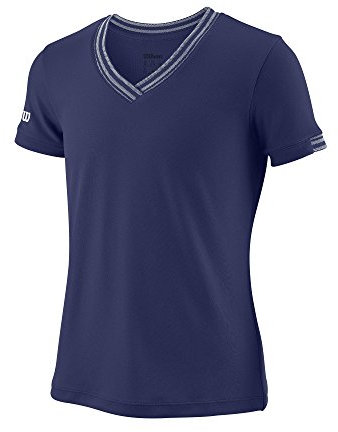 Wilson Mädchen Tennis-Kurzarmshirt mit V-Ausschnitt, G Team V-Neck, Polyester, Blau, Größe: XS, WRA770101