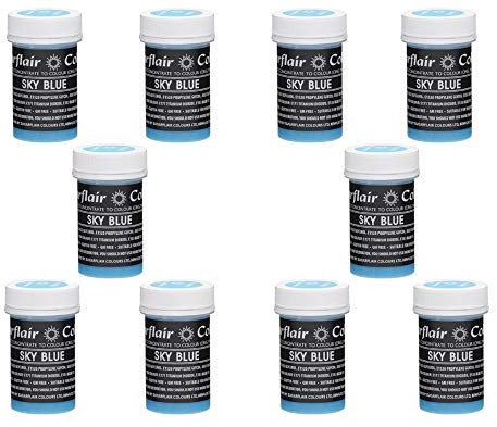 Sugarflair Sky Blue Pastel Food Colouring Paste, Highly Concentrated for Use with Sugar Pastes, Buttercream, Royal Icing or Cake Mix, Subtle Colour Dye - 25g (Pack of 10)