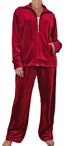 icecoolfashion Womens Plus Size Velour Tracksuit Set Zip Up Sweatshirt & Tie Bottoms Ladies Casual Sportswear Lounge Red (5XL)