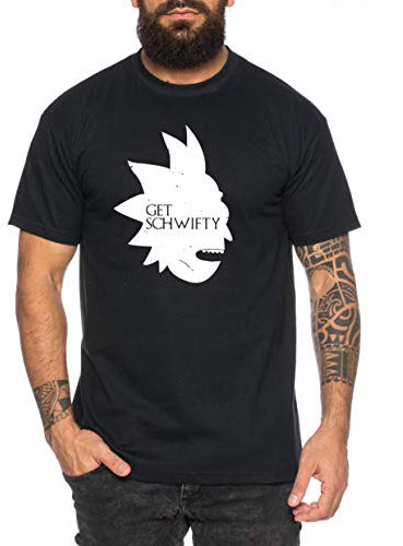 Get Schwifty Herren T-Shirt Morty dan Sanchez Mr Rick Meeseeks Harmon, Farbe:Schwarz, Größe:L