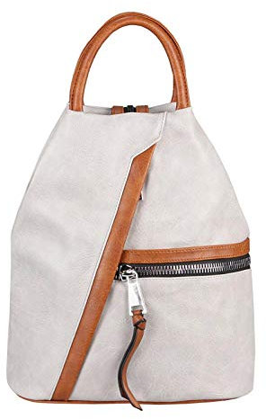 Damen Rucksack Tasche Schultertasche Leder Optik Daypack Backpack Handtasche Tagesrucksack Cityrucksack Grau-Braun
