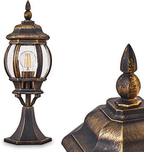 Außenleuchte Lentua, Sockelleuchte in antikem Look, Aluguss in Braun/Gold mit Kunststoff-Scheiben, Wegeleuchte 50 cm, Retro/Vintage Gartenlampe, E27-Fassung, IP44, ohne Leuchtmittel