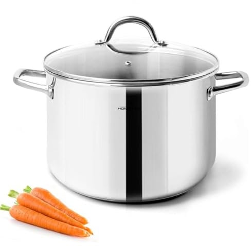 HOMICHEF Pentola 20,5 cm 3,8 Litri Acciaio Inossidabile Senza Nichel - Pentola 3,8 Litri con Coperchio e Manico - Casseruola da 3,8 Litri con Coperchio - Pentola per Zuppa Pentola Piccola 3,8 Litri