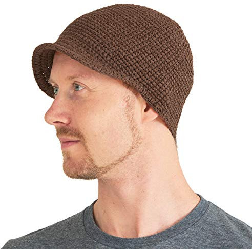 CHARM Herren Fischermütze Kufi Beanie - Schädel Mütze 100% Baumwolle Häkel Chemo Hut Braun