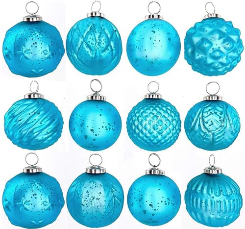 Premium Weihnachtskugeln 12-teiliges Set Echtglas Glaskugeln Weihnachten Weihnachtsdeko Tannenbaumkugeln Glas Christbaumkugeln Set 7-8 cm I226