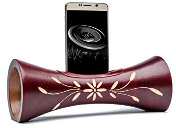 mangobeat® - Enceinte écologique et Universelle en Bois - Amplification de Tous Les Smartphones sans électricité - «Bordeaux Fleur» 25 cm