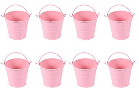 NUOBESTY Small Food Bucket 8pcs Fry Serving Buckets Small Metal Bucket for Food Storage Iron Hanging Flower Pots Plant Pots (Pink)